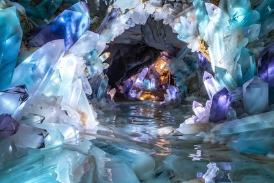 Crystal Cave with Glowing Water
