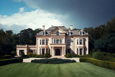 Luxury Beige Mansion with Manicured Gardens