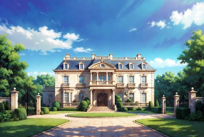 Luxurious Mansion with Driveway and Trees