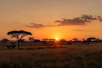Savanna Acacia Trees at Sunset
