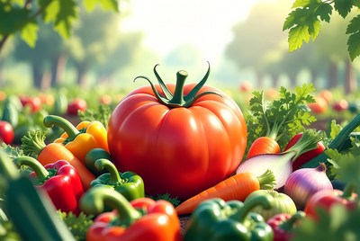 Large Tomato in Vegetable Garden