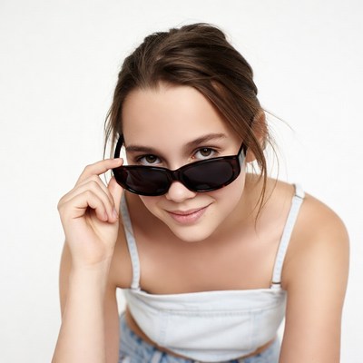 Girl holding sunglasses on face