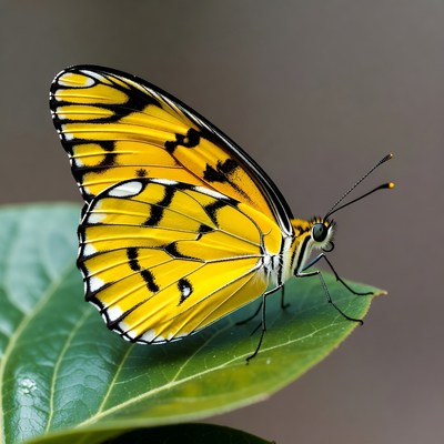 Yellow Butterfly on Green Leaf