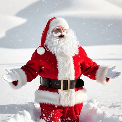 Santa Claus laughing in snowy landscape