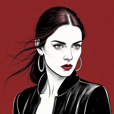 Woman in leather jacket illustration