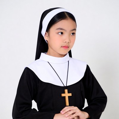 Asian girl in nun costume
