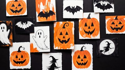 Halloween Clipart Collage on Black Background