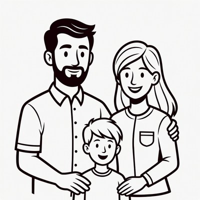 Happy family illustration with parents and boy