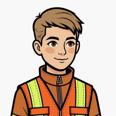 Cartoon boy in orange safety vest