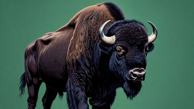 Majestic Bison on Green Background