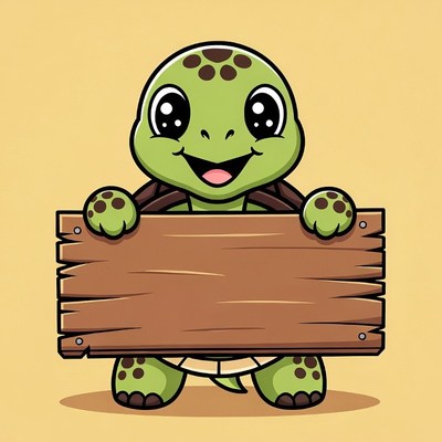 Cute cartoon turtle holding blank sign