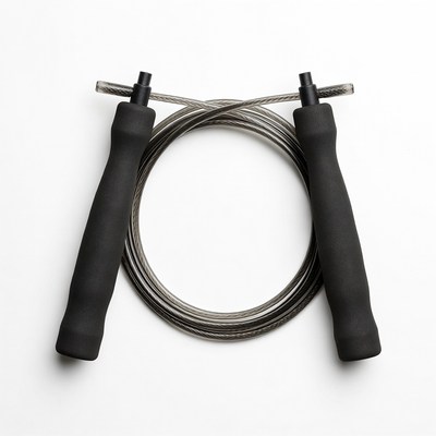 Black-handled Jump Rope on White Background