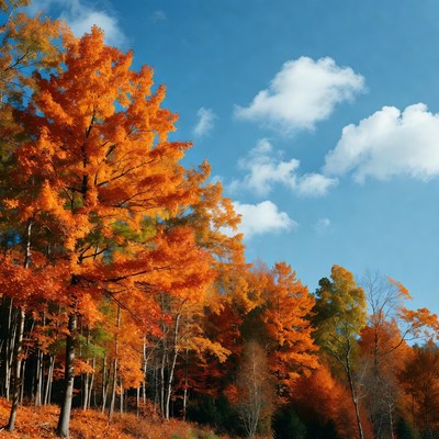 Autumn Forest with Orange Trees