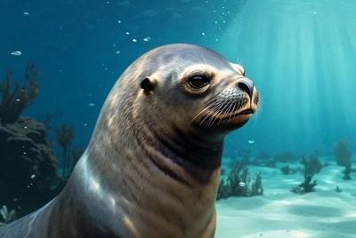 Sea lion underwater in ocean