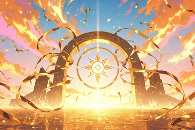 Golden Sunlit Archway with Ribbons