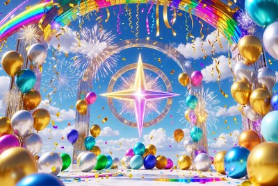 Rainbow Balloons Arch with Glowing Star