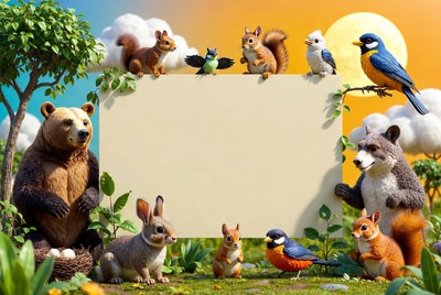 Cute Animals Holding Blank Sign