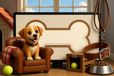 Cute puppy sitting on armchair
