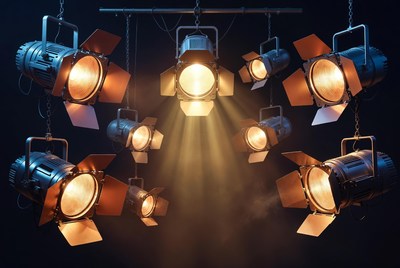 Spotlights Hanging in Dark Studio