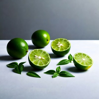 Fresh Limes with Leaves