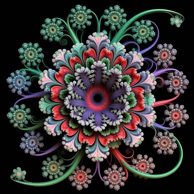 Vibrant Fractal Flower on Black