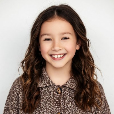Smiling Asian girl in brown sweater