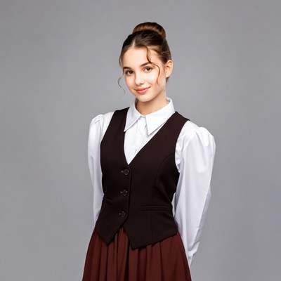 Young woman in school uniform vest