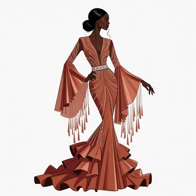 African-American woman in ornate orange gown