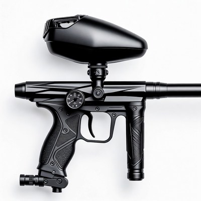 Black paintball gun with hopper