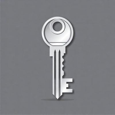 Silver Key Icon on Gray Background