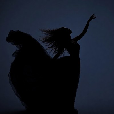 Woman dancing in flowing silhouette