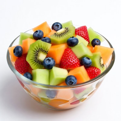 Fresh Fruit Salad in Glass Bowl
