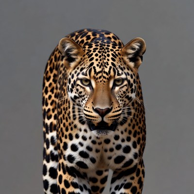 Leopard staring on gray background