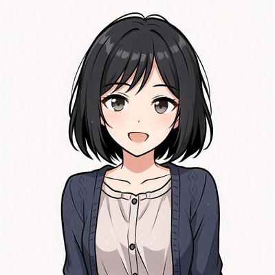 Anime girl smiling with bob haircut