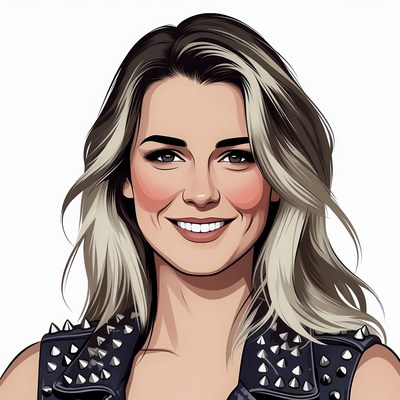 Smiling woman in studded leather vest