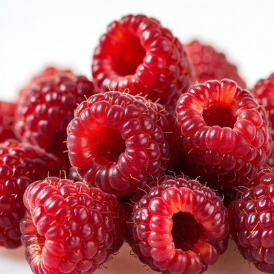 Fresh Raspberries on White Background
