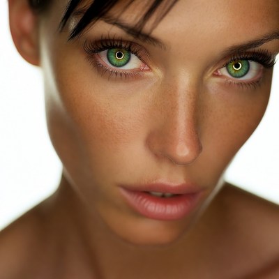 Woman with striking green eyes