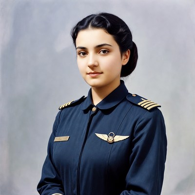 Woman in navy blue pilot uniform