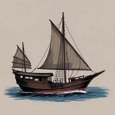 Traditional Sailing Ship on Sea