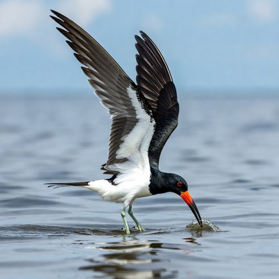 Black Skimmer bird feeding in water