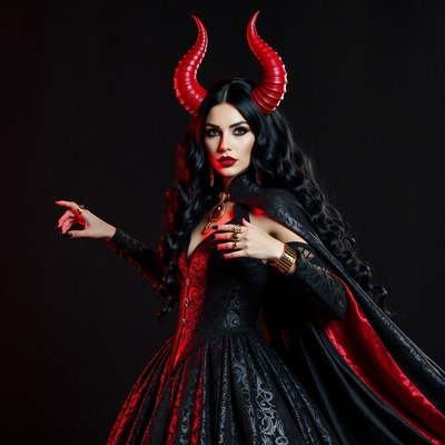 Woman in red demon horns costume