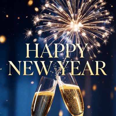 Happy New Year Champagne Fireworks