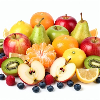 Fresh Mixed Fruits on White Background
