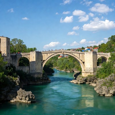 Mostar Old Bridge over turquoise river