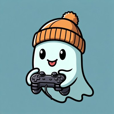 Cute ghost playing video game