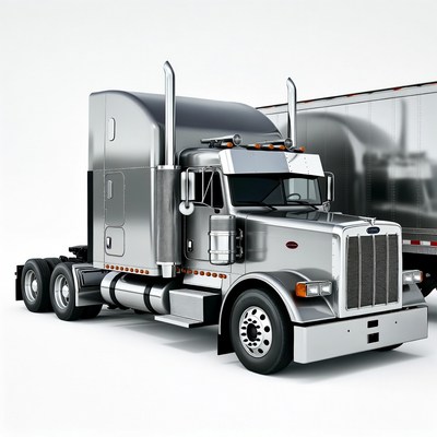 Silver Semi Truck with Trailer