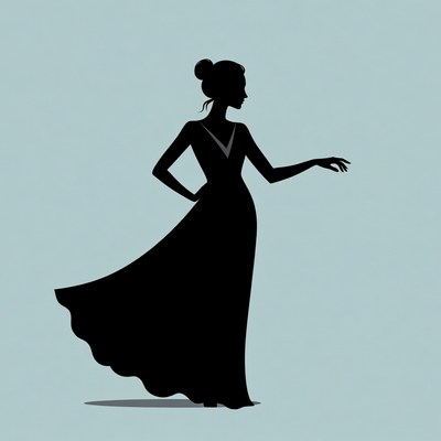 Woman in flowing evening gown silhouette