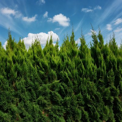 Green Cypress Hedge Under Blue Sky