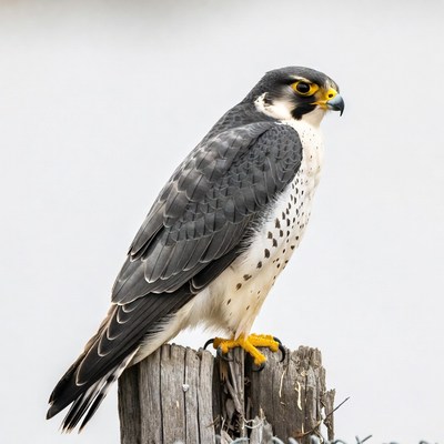 Peregrine Falcon Perched on Wooden Post