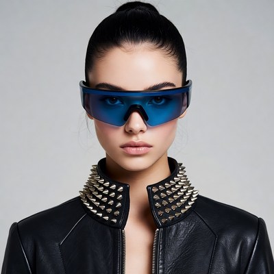Woman in blue futuristic sunglasses